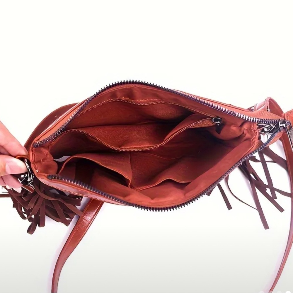 Brown Embossed Leather Crossbody Bag - Picture 5 of 12